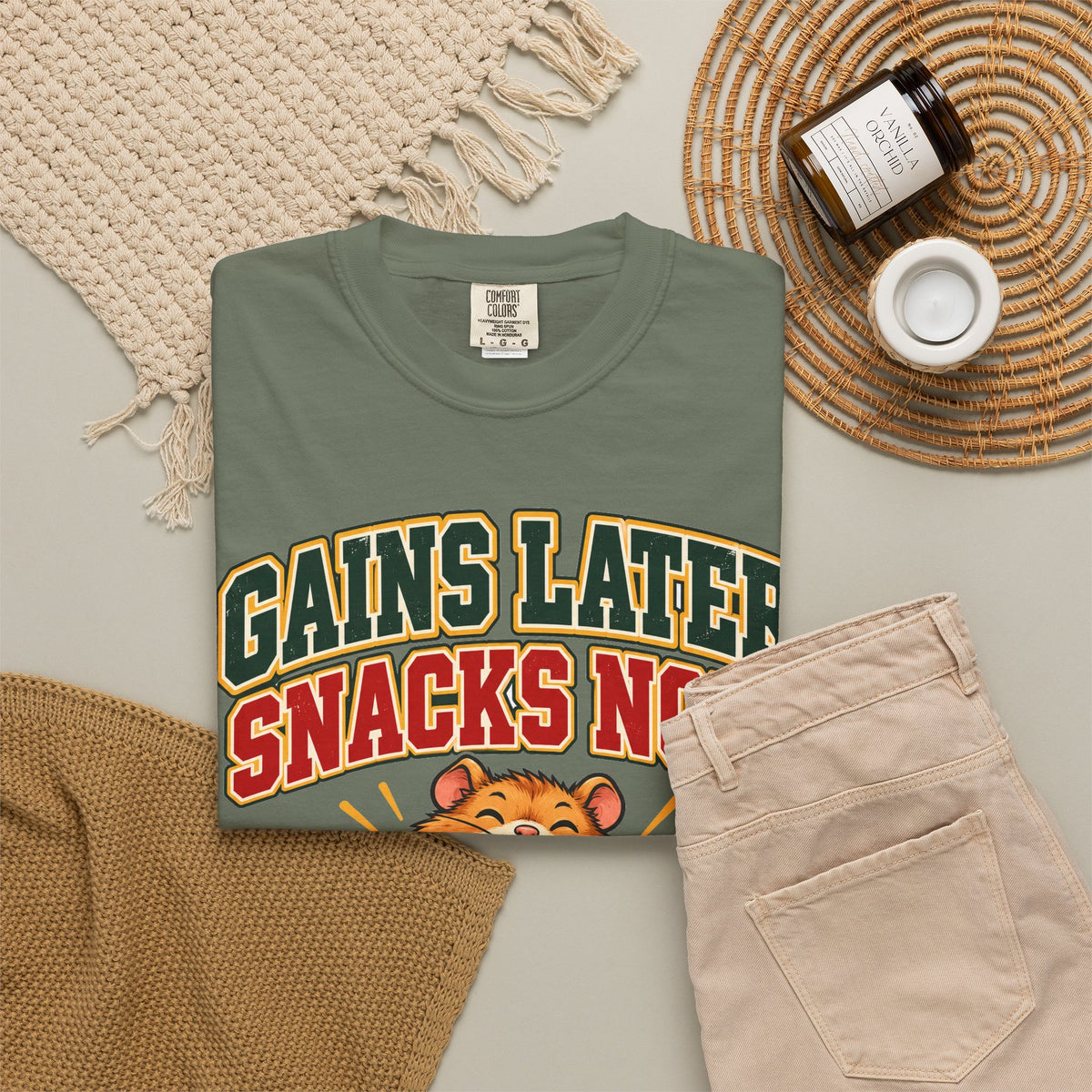 funny gym shirt Gains Later Snacks Now Shirt, Funny Graphic Shirt, Comfort Colors