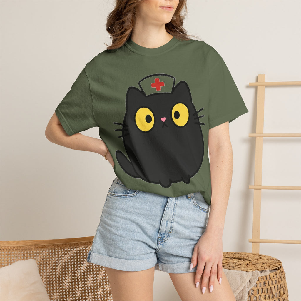 Kawaii Black Cat Nurse Shirt, Cute Cat In Nurse Cap Tee, Funny Nurse Cat Shirt, RN Gift
