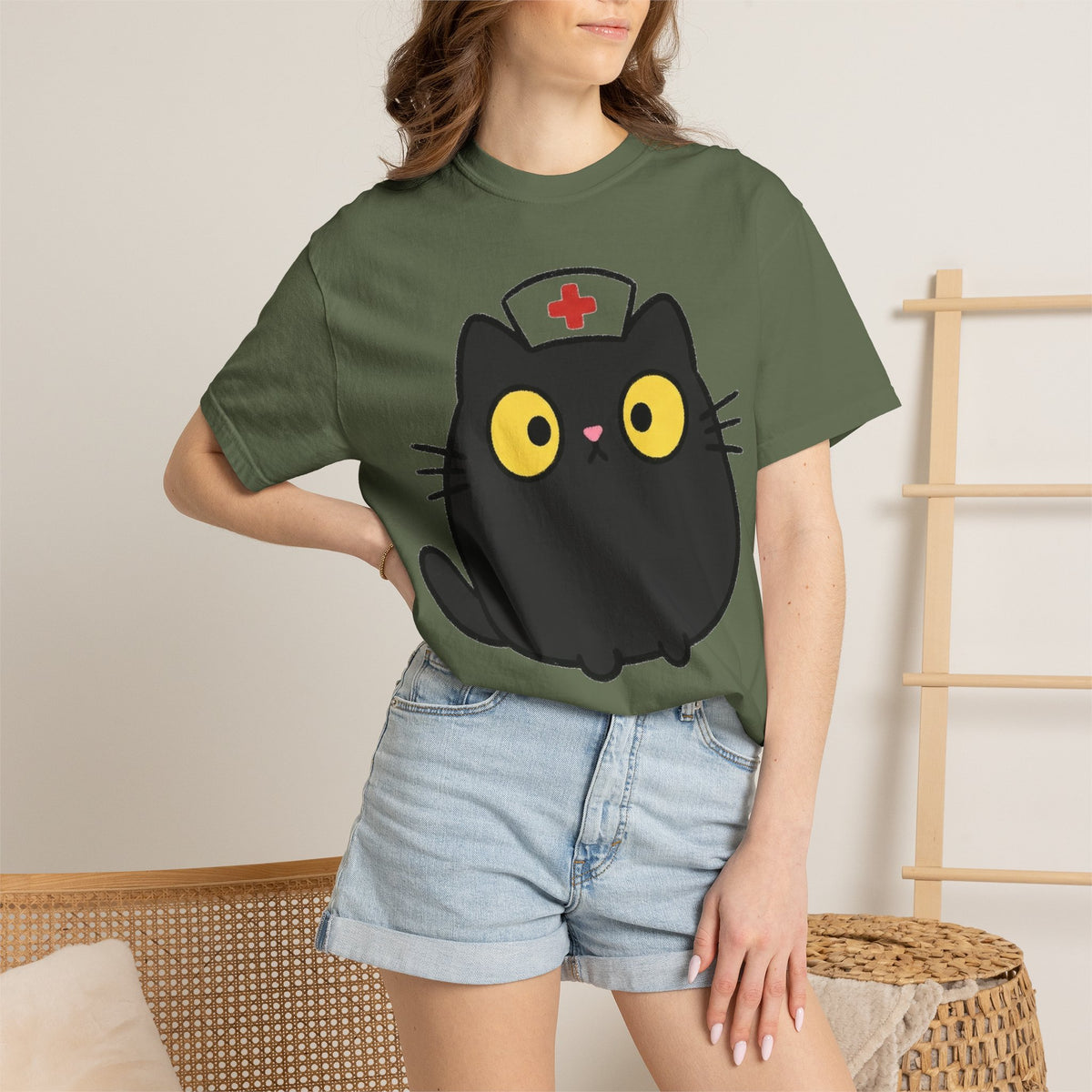 Kawaii Black Cat Nurse Shirt, Cute Cat In Nurse Cap Tee, Funny Nurse Cat Shirt, RN Gift