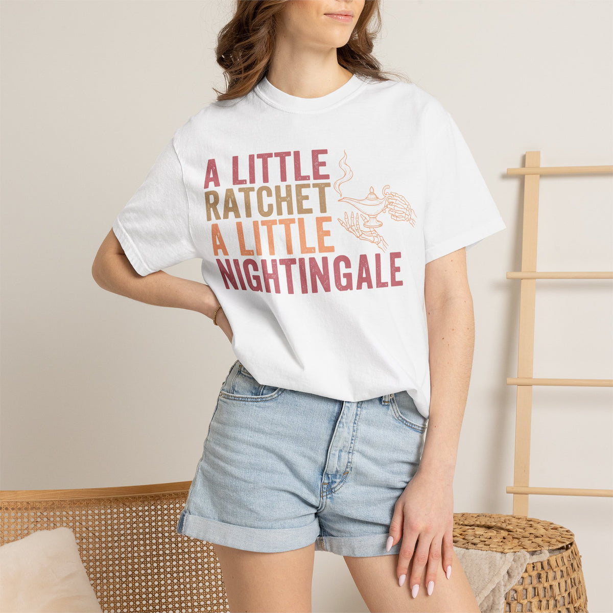 A Little Ratchet A Little Nightingale Shirt, Funny Nurse Shirt, Skeleton Hand Lamp Nurse Tee, Sarcastic RN Gift