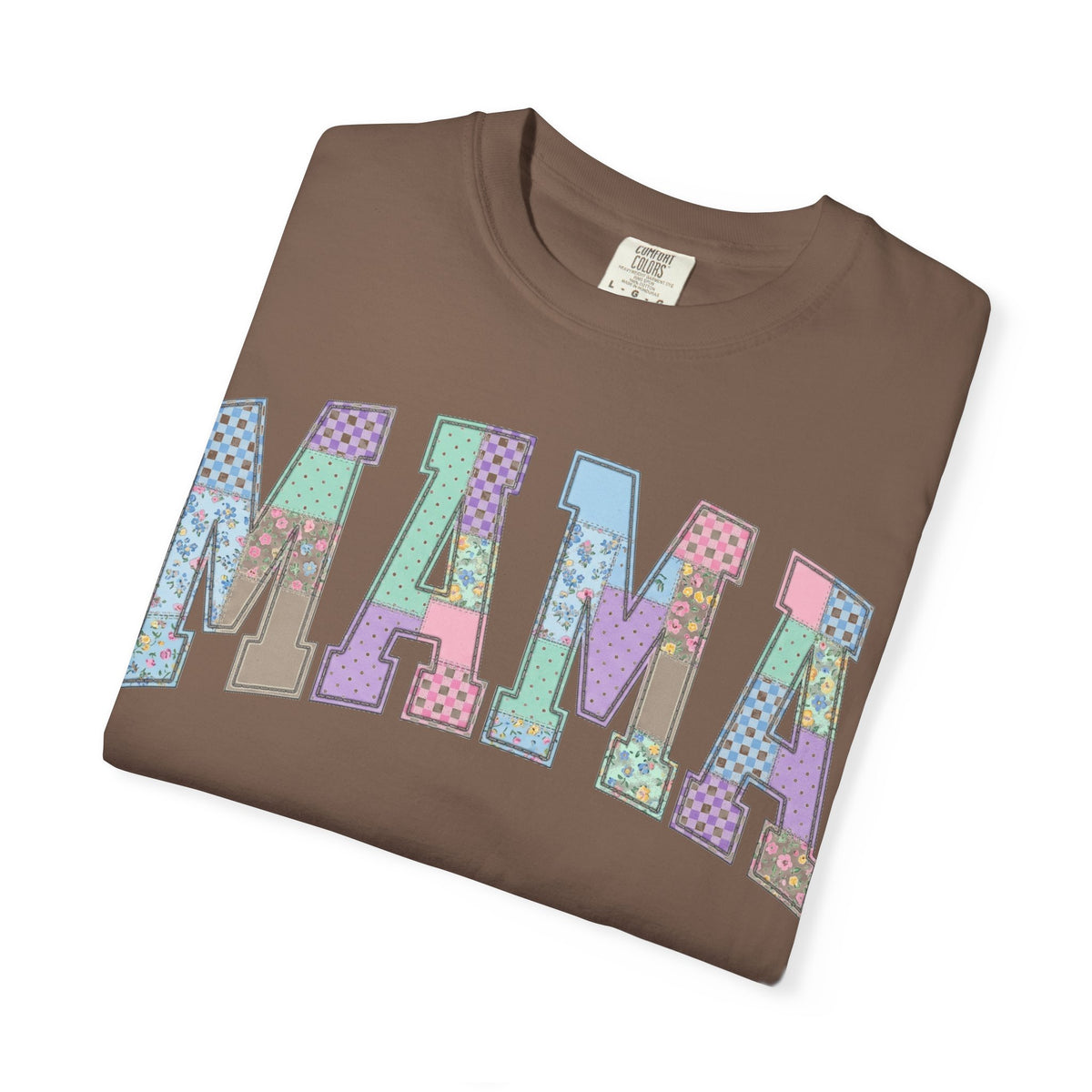 Mama Arched Patchwork Shirt, Pastel Quilt Letter Tee, Cottagecore Mom Shirt, Mothers Day Gift