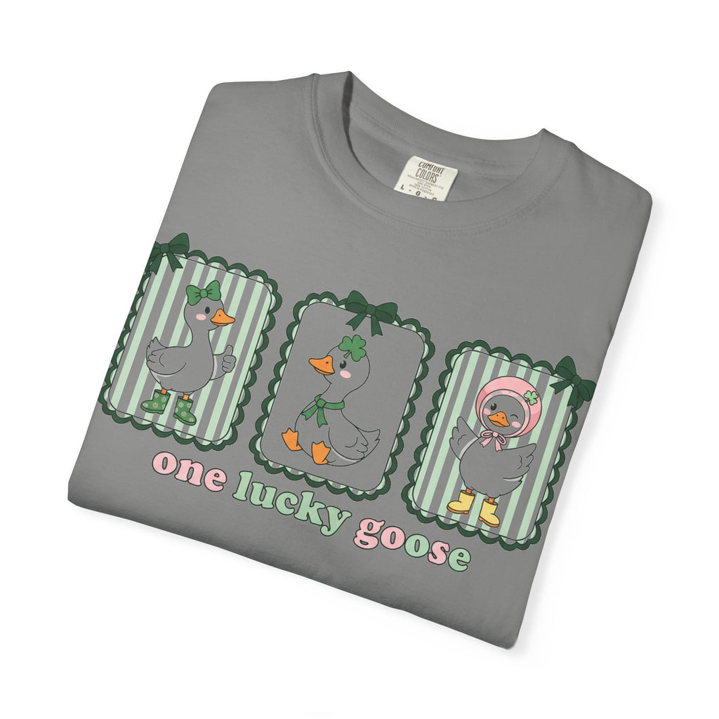 One Lucky Goose Tall Shirt, Three Panel Irish Goose Tee, Cute St Patricks Day Shirt, Shamrock Gift