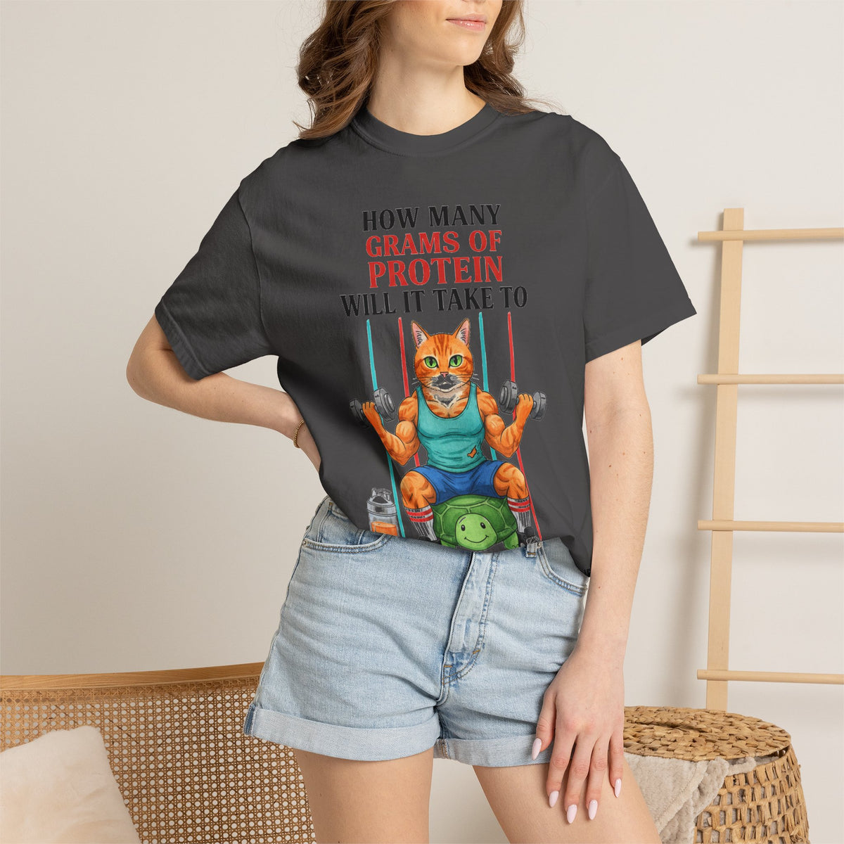 How Many Grams Of Protein Tall Shirt, Funny Buff Cat Gym Tee, Protein Humor Shirt, Weightlifting Gift