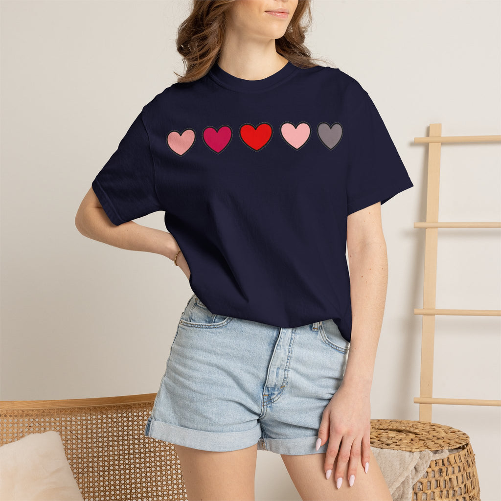 Row Of Hearts Shirt, Minimal Pink Heart Line Tee, Simple Valentine Shirt, Galentines Gift