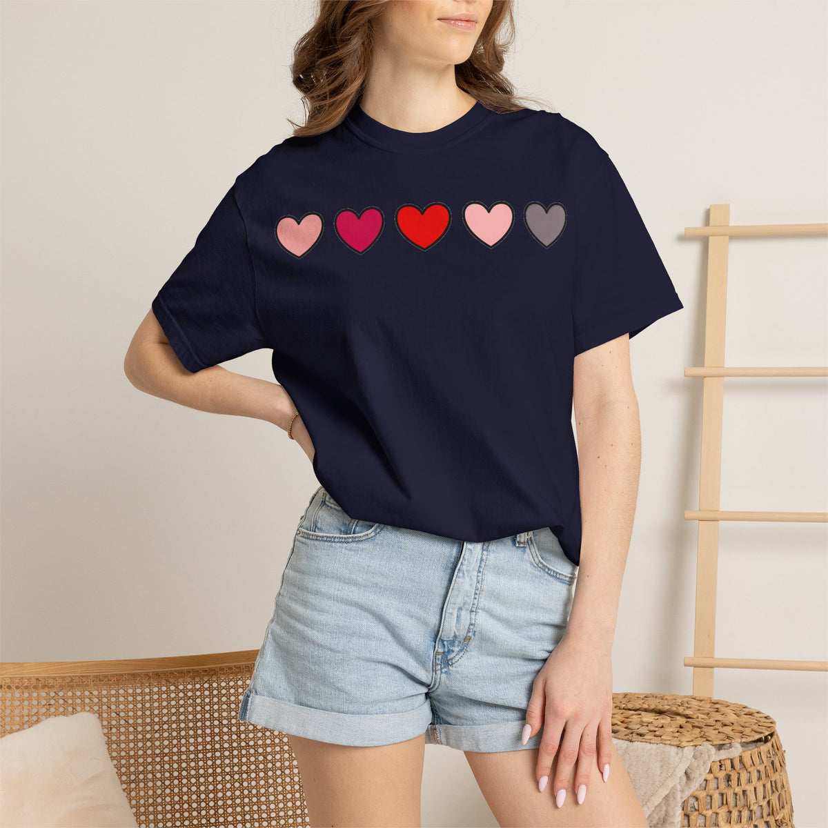 Row Of Hearts Shirt, Minimal Pink Heart Line Tee, Simple Valentine Shirt, Galentines Gift