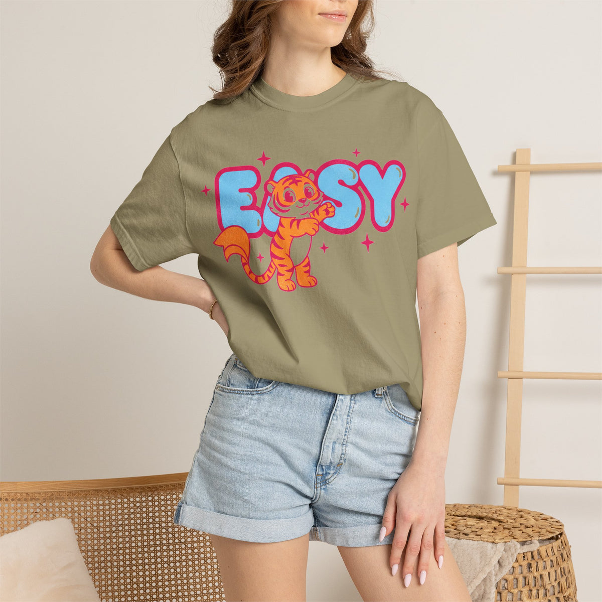 Easy Tiger Centre Cub Shirt, Y2K Retro Bubble Tiger Tee, Pink Sparkle Shirt, Funny Flirty Gift