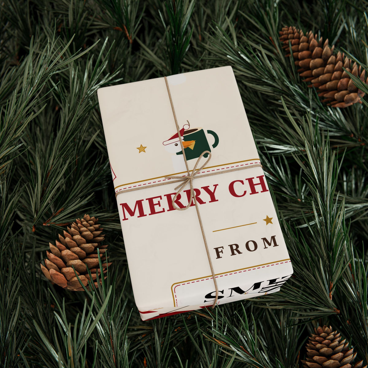 Personalized Christmas Wrapping Paper — Merry Christmas From The Family Name, Custom Holiday Gift Wrap 2026
