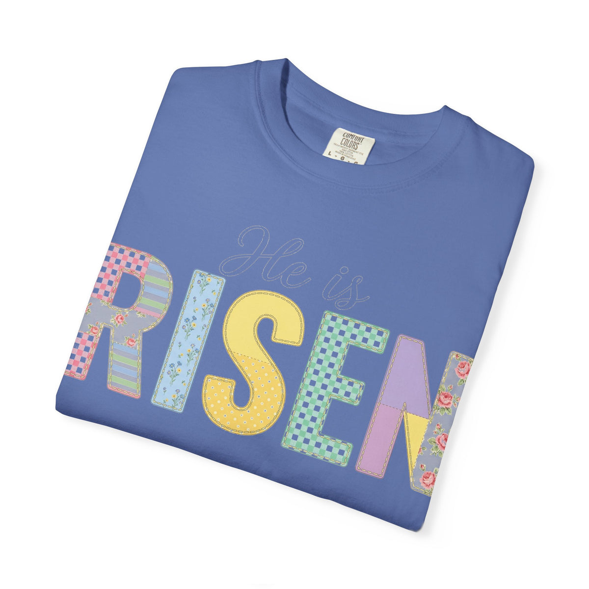 He Is Risen Patchwork Shirt, Faux Applique Easter Tee, Gingham Floral Christian Shirt, Easter Gift