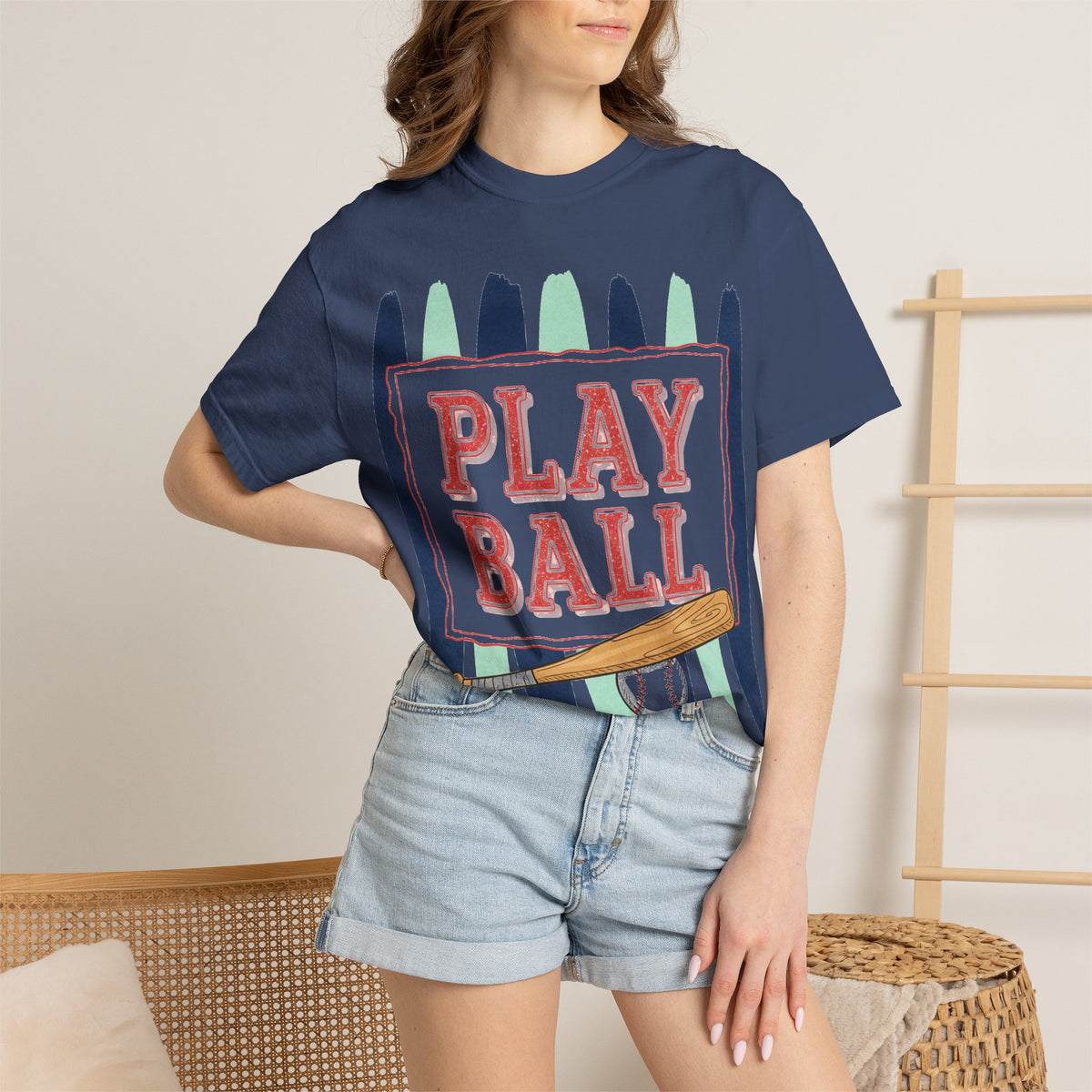 Play Ball Tall Stripe Shirt, Painted Baseball Panel Tee, Game Day Baseball Shirt, Sports Mom Gift
