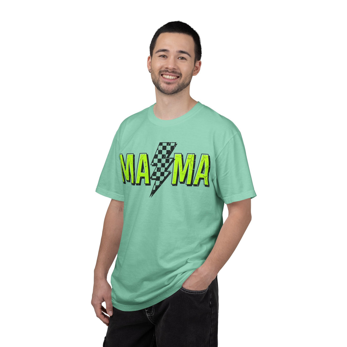 Mama Lightning Bolt Shirt, Neon Green Checkered Bolt Tee, Edgy Mom Shirt, Mama Gift