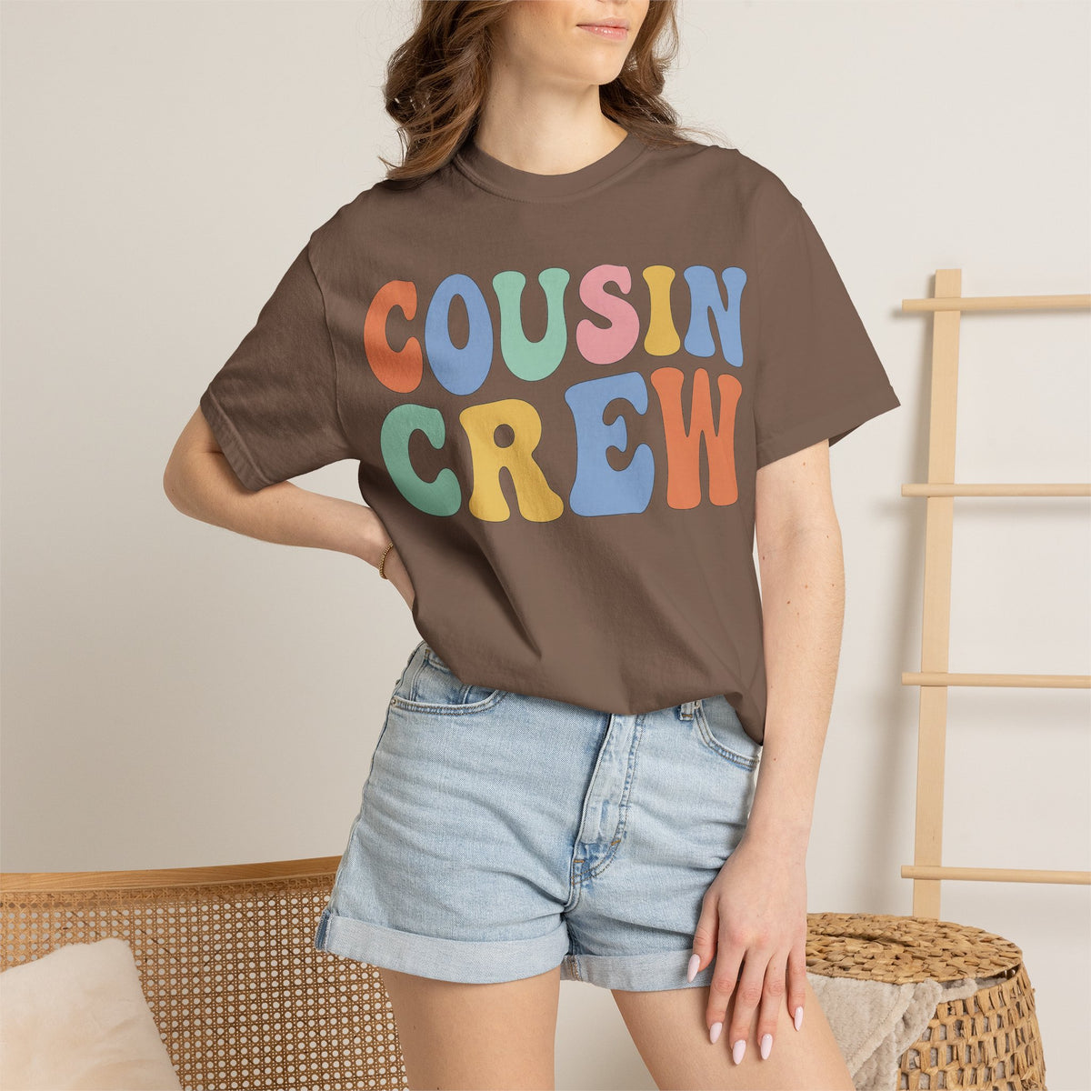 Cousin Crew Wide Groovy Shirt, Pastel Retro Letter Tee, Family Reunion Matching Shirt, Cousin Gift