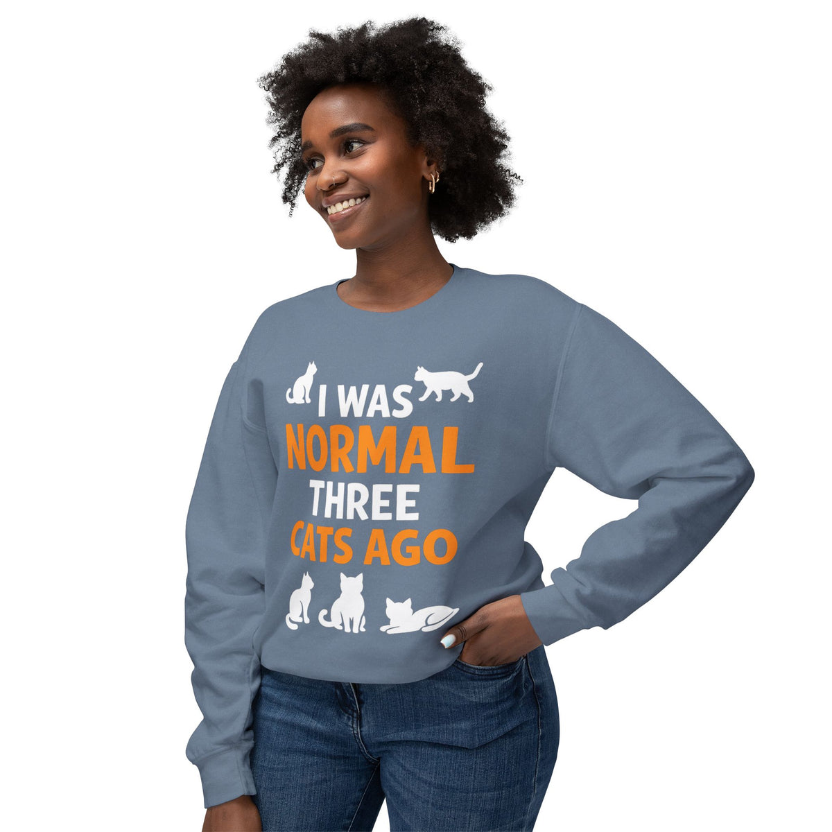 Cat Lover Sweatshirt - "I Was Normal Three Cats Ago" Lightweight Crewneck