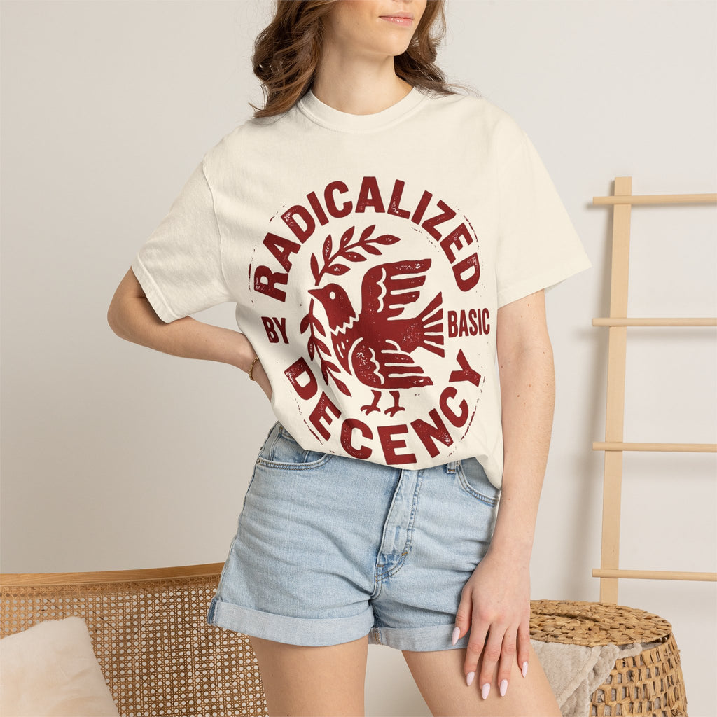 Radicalized By Basic Decency Shirt, Folk Art Dove Stamp Tee, Kindness Activist Shirt, Protest Gift