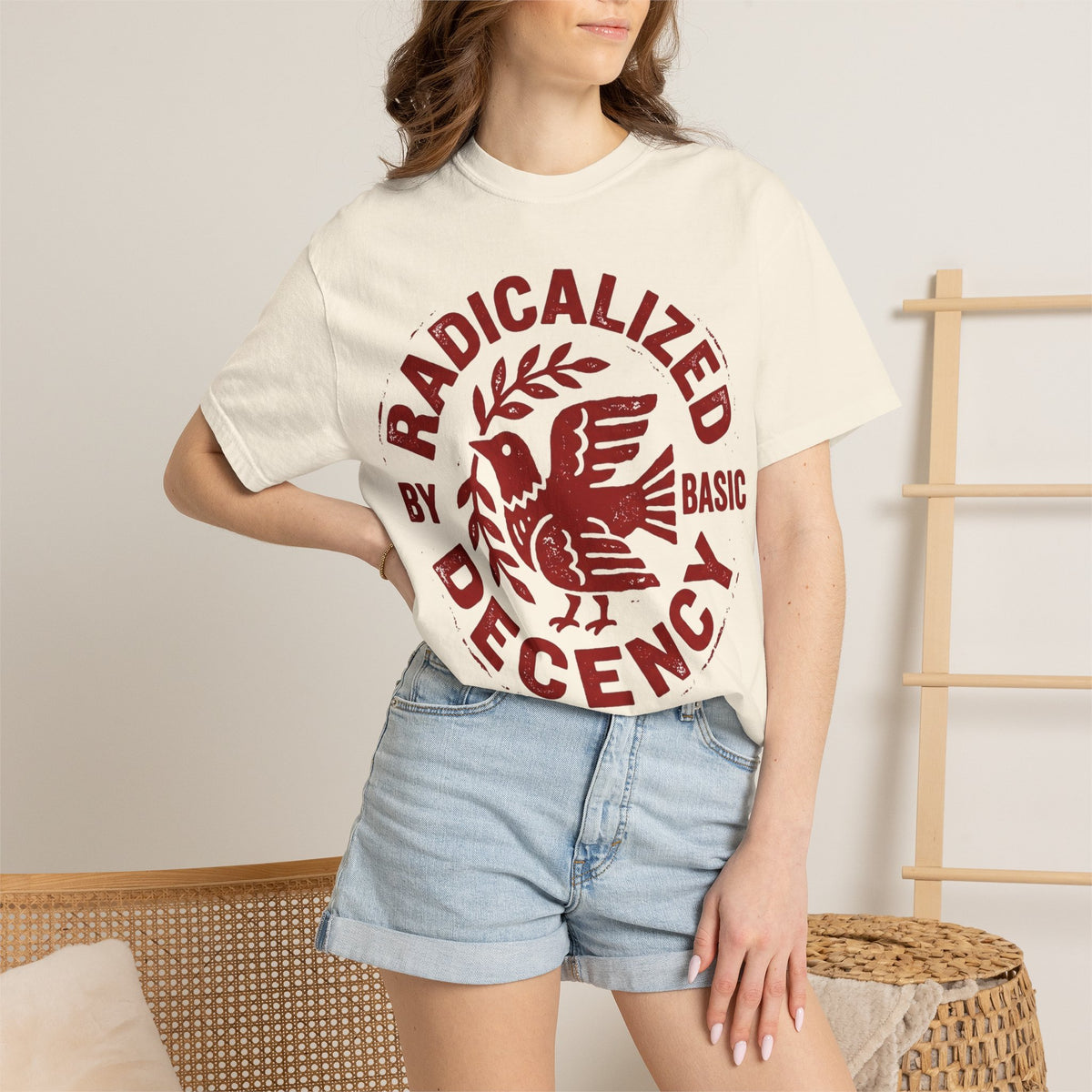 Radicalized By Basic Decency Shirt, Folk Art Dove Stamp Tee, Kindness Activist Shirt, Protest Gift