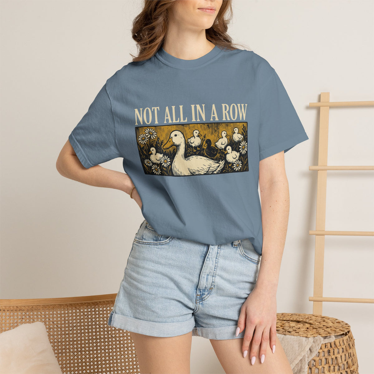 Not All In A Row Gold Panel Shirt, Woodcut Duck Family Tee, Folk Art Duck Shirt, Funny Gift