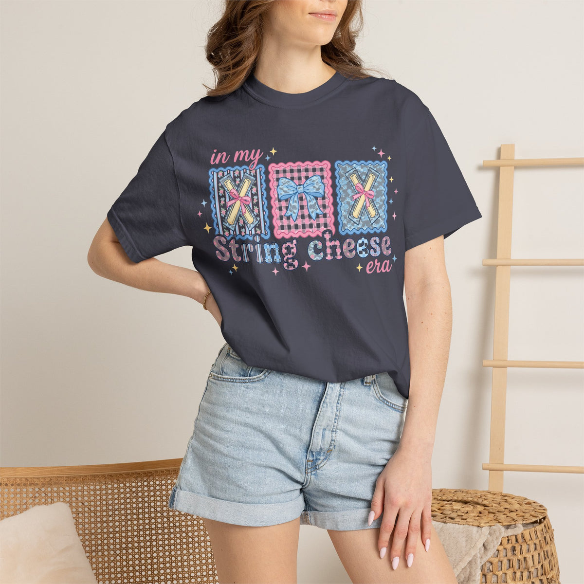 In My String Cheese Era Bow Shirt, Pastel Coquette Snack Tee, Funny Cheese Lover Shirt, Cute Gift