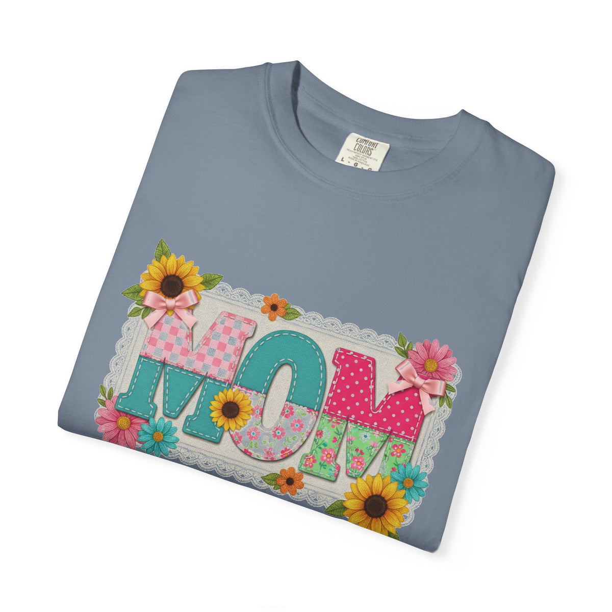 Mom Sunflower Applique Shirt, Faux Stitch Floral MOM Tee, Mothers Day Shirt, Mom Gift