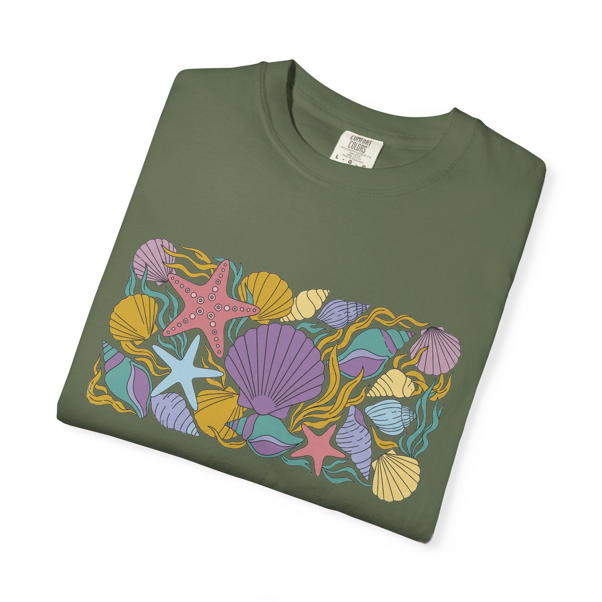 Seashell Starfish Shirt, Pastel Beach Shell Collage Tee, Coastal Summer Shirt, Beach Lover Gift