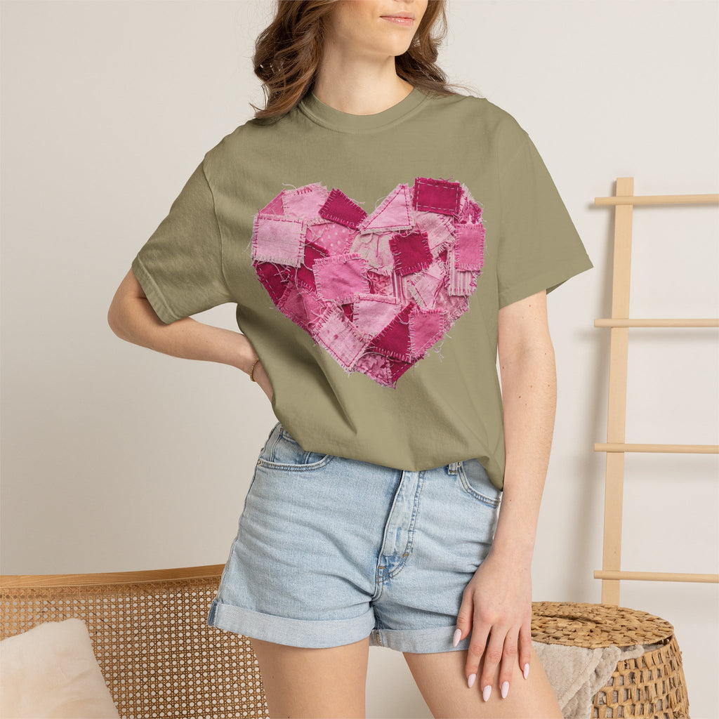 Scrappy Patchwork Heart Shirt, Frayed Quilt Valentine Tee, Cottagecore Heart Shirt, Quilter Gift
