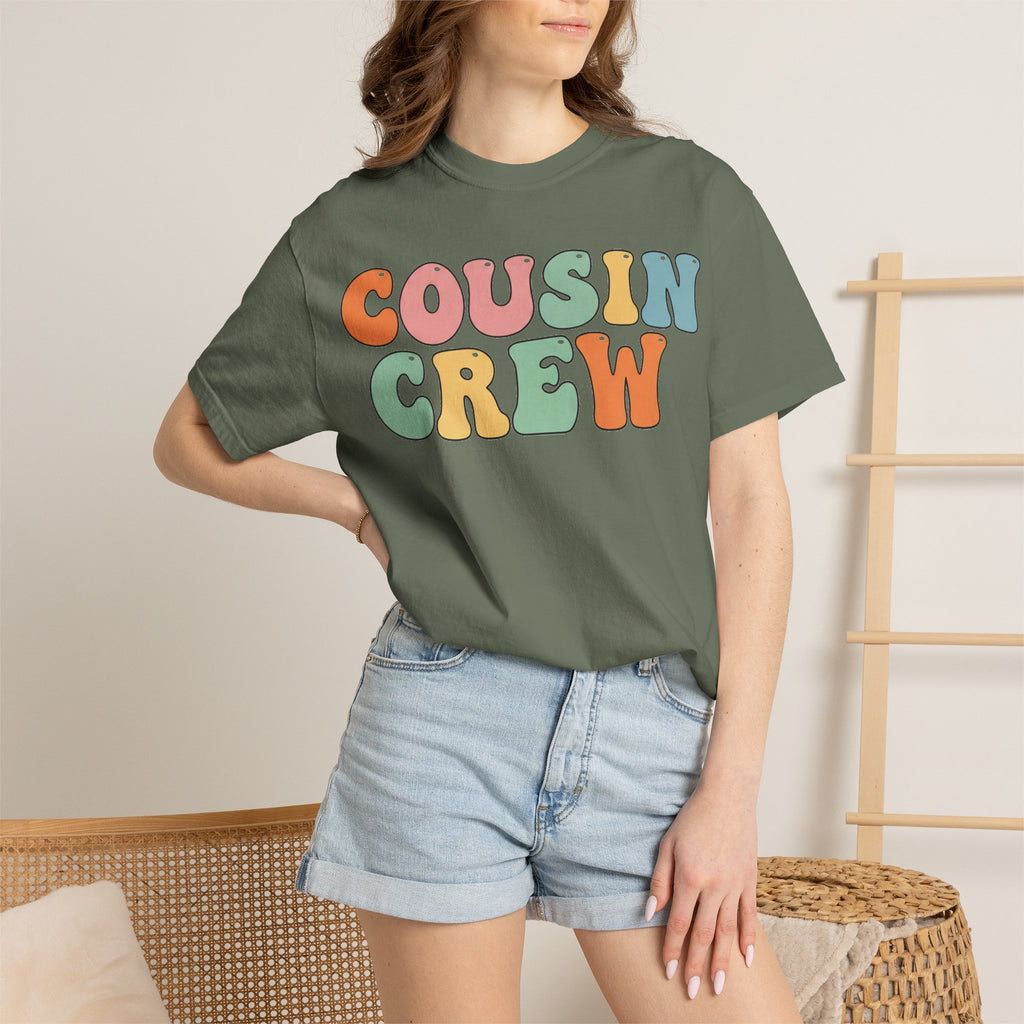Cousin Crew Stacked Shirt, Groovy Retro Pastel Tee, Matching Cousins Reunion Shirt, Family Gift