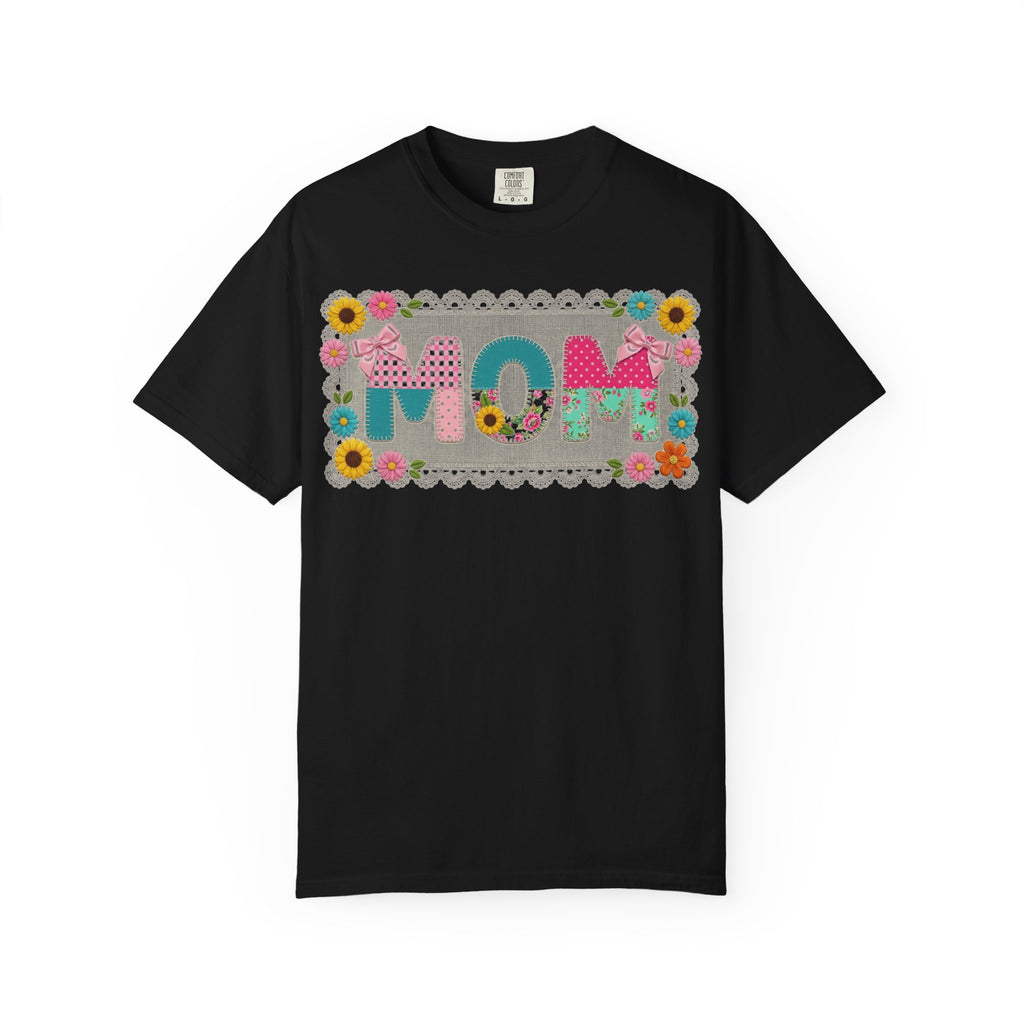 Mom Patchwork Applique Shirt, Faux Embroidery Floral MOM Tee, Mothers Day Shirt, Gift For Mom