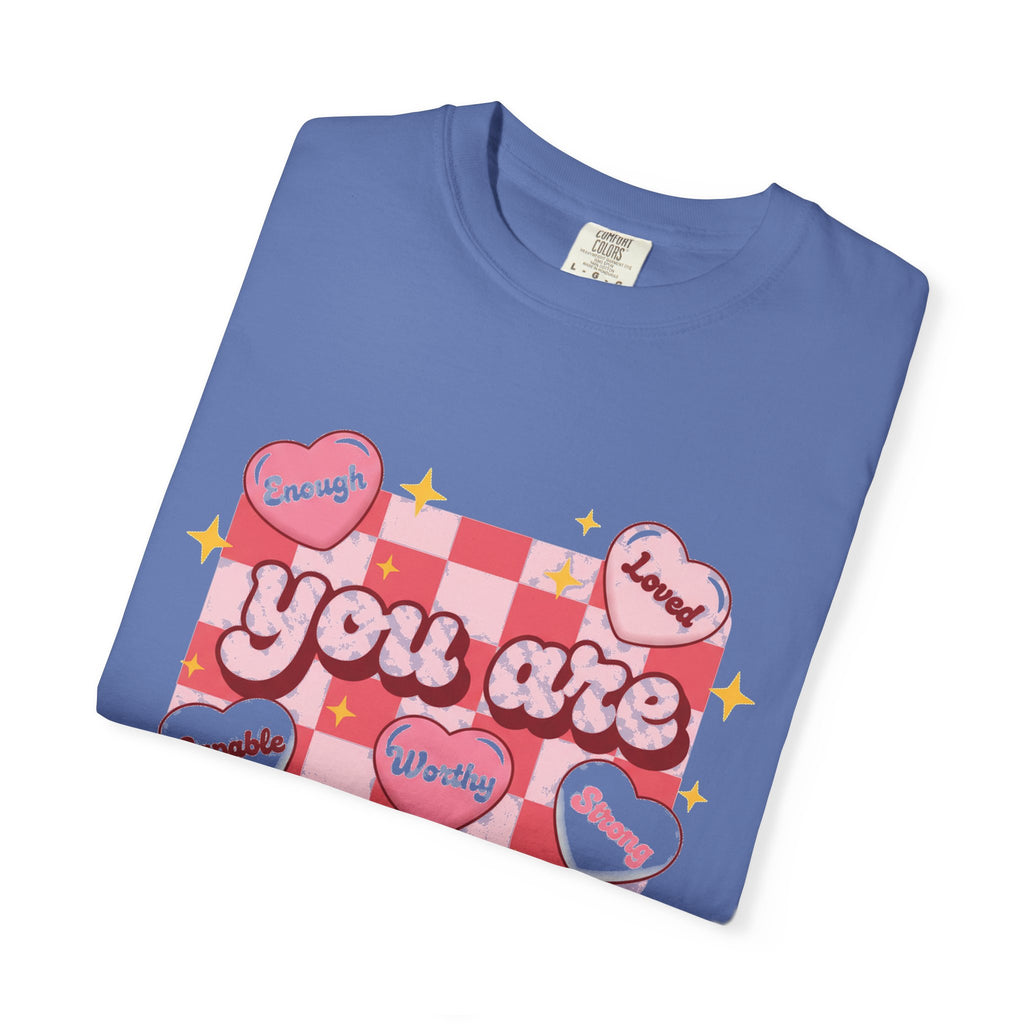 You Are Enough Pink Check Shirt, Affirmation Conversation Heart Tee, Valentines Shirt, Self Love Gift
