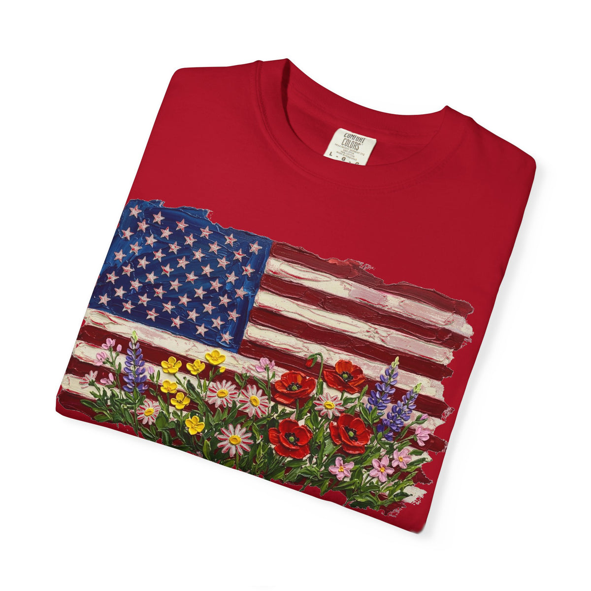 Painted Flag Wildflower Meadow Shirt, Impasto Americana Floral Tee, Patriotic Shirt, Independence Day Gift