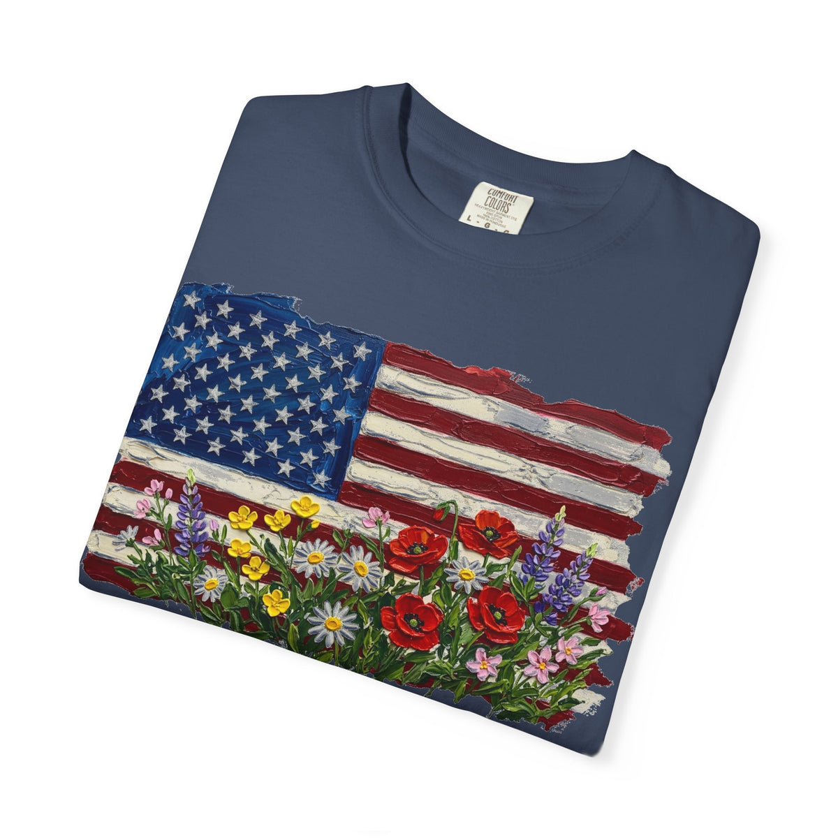 Painted Flag Wildflower Meadow Shirt, Impasto Americana Floral Tee, Patriotic Shirt, Independence Day Gift