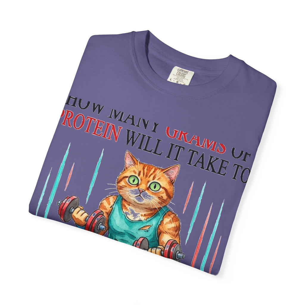 How Many Grams Of Protein Will It Take To Restore The Light In My Eyes Shirt, Funny Gym Cat Tee, Burnout Humor Shirt, Lifter Gift