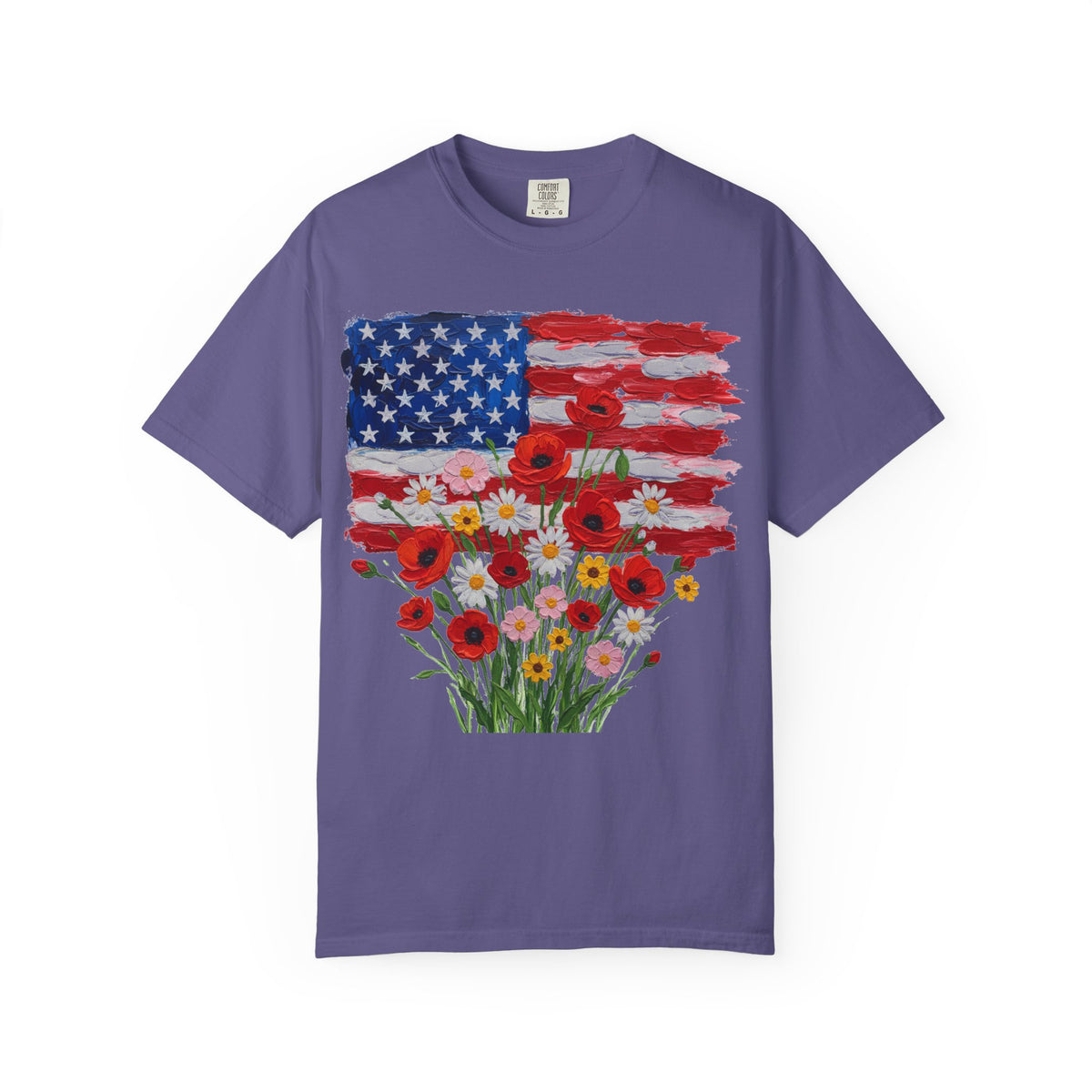 American Flag Poppy Bouquet Shirt, Impasto Patriotic Floral Tee, Memorial Day Shirt, Veterans Gift
