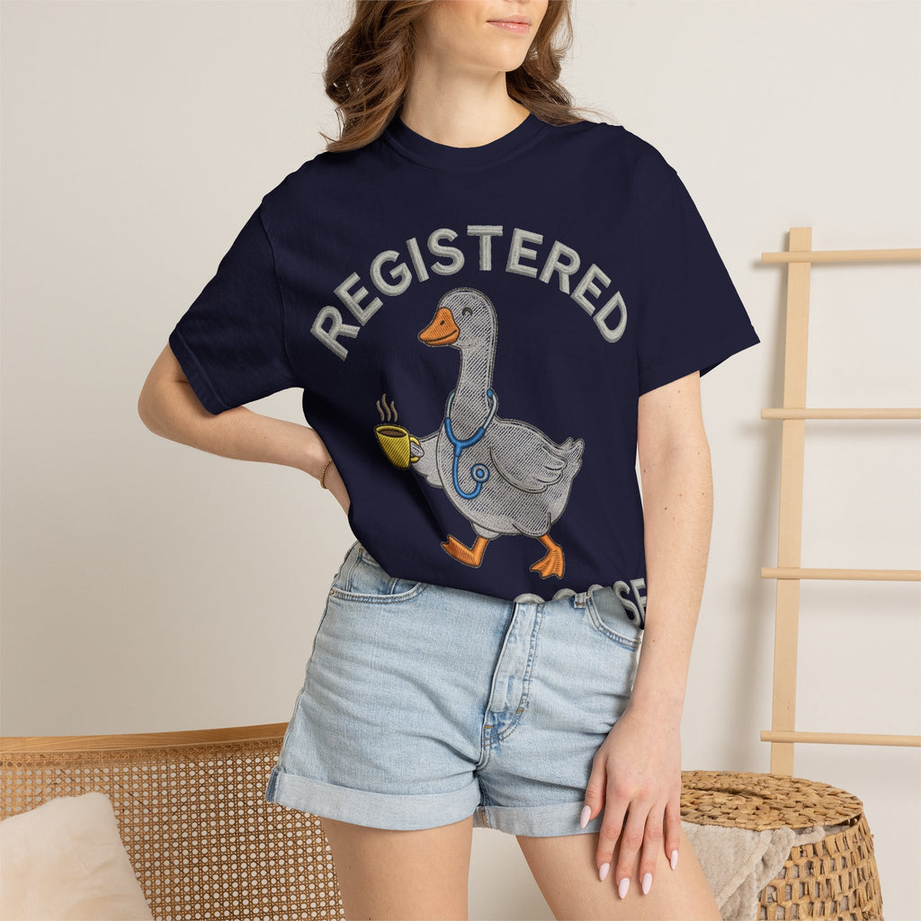 Registered Silly Goose Straight Text Shirt, Embroidered Look Nurse Goose Tee, Funny RN Shirt, Nurse Gift
