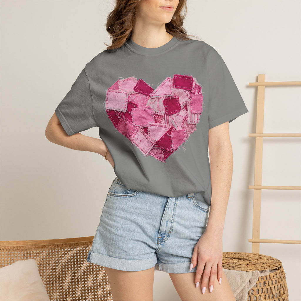 Scrappy Patchwork Heart Shirt, Frayed Quilt Valentine Tee, Cottagecore Heart Shirt, Quilter Gift