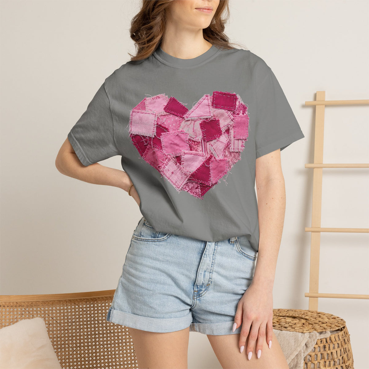 Scrappy Patchwork Heart Shirt, Frayed Quilt Valentine Tee, Cottagecore Heart Shirt, Quilter Gift