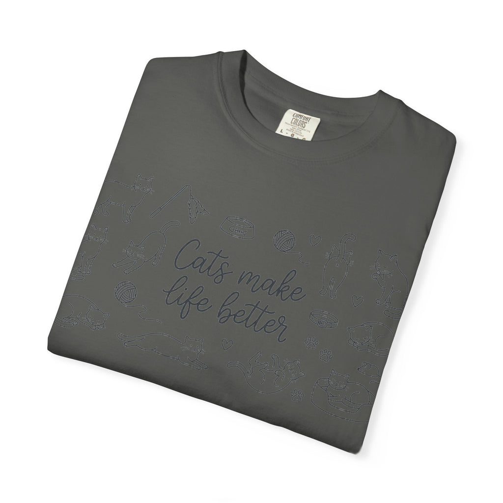 Cats Make Life Better Wide Shirt, Scattered Cat Doodle Tee, Minimal Cat Lover Shirt, Cat Owner Gift