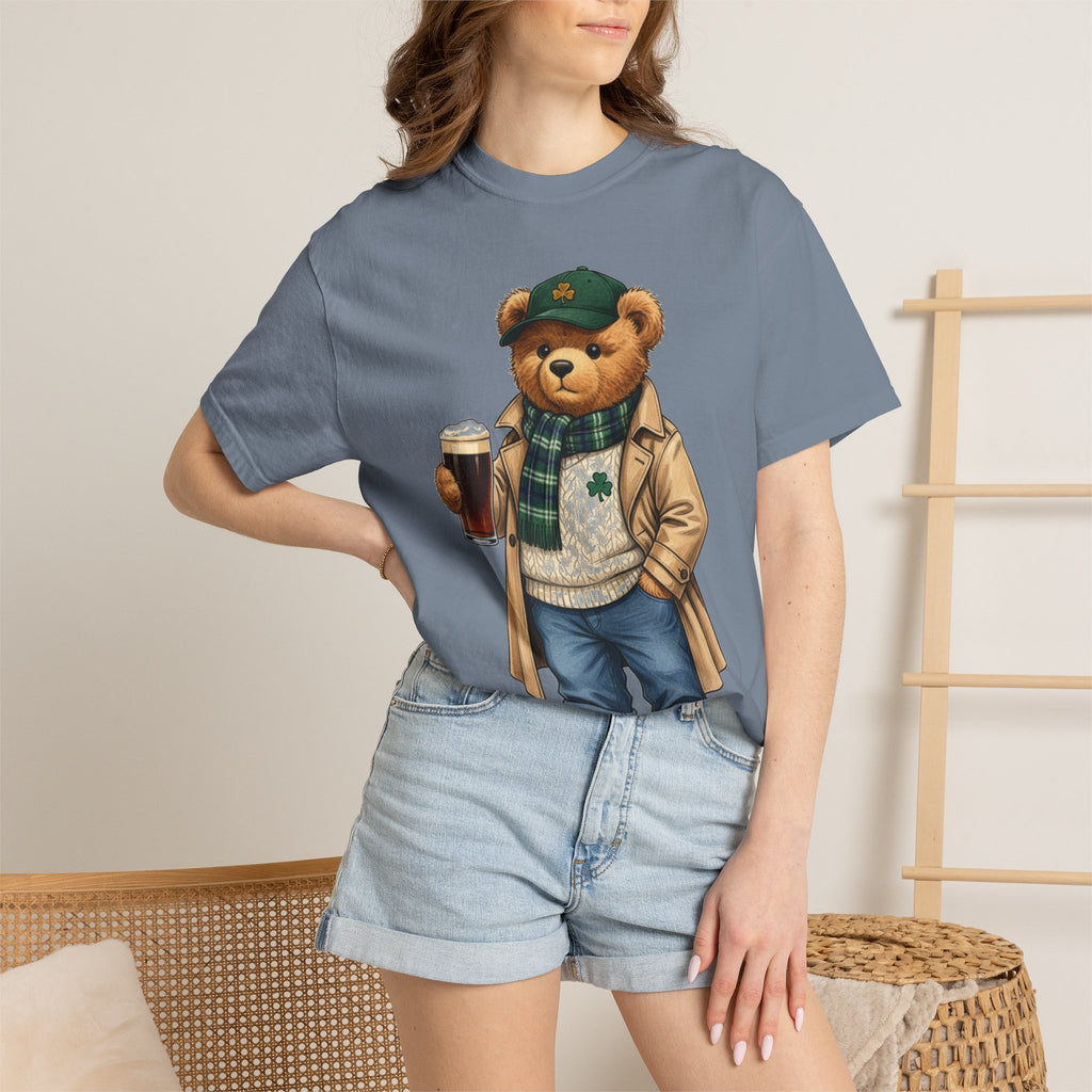 Irish Teddy Bear Trench Coat Shirt, Flat Cap Bear Stout Pint Tee, St Patricks Day Shirt, Irish Gift