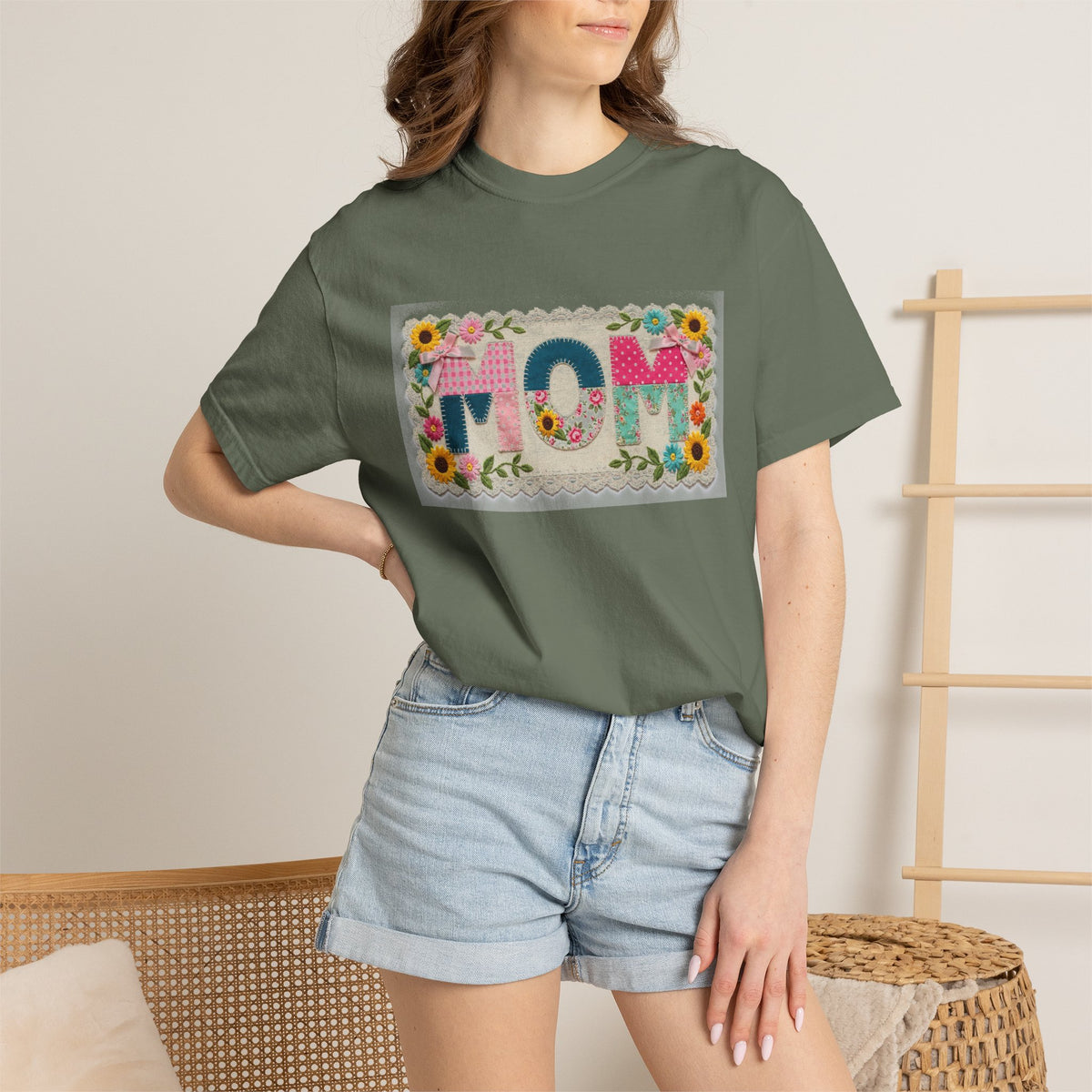Mom Floral Applique Shirt, Faux Embroidery Sunflower MOM Tee, Mothers Day Shirt, Mom Gift