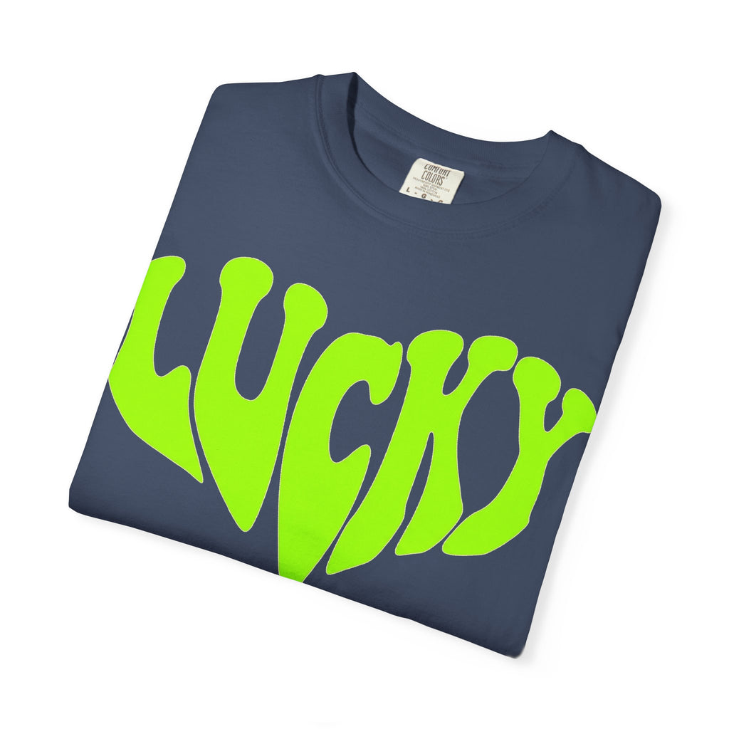 Lucky Melting Letters Shirt, Neon Green Trippy Tee, Psychedelic St Patricks Shirt, Festival Gift