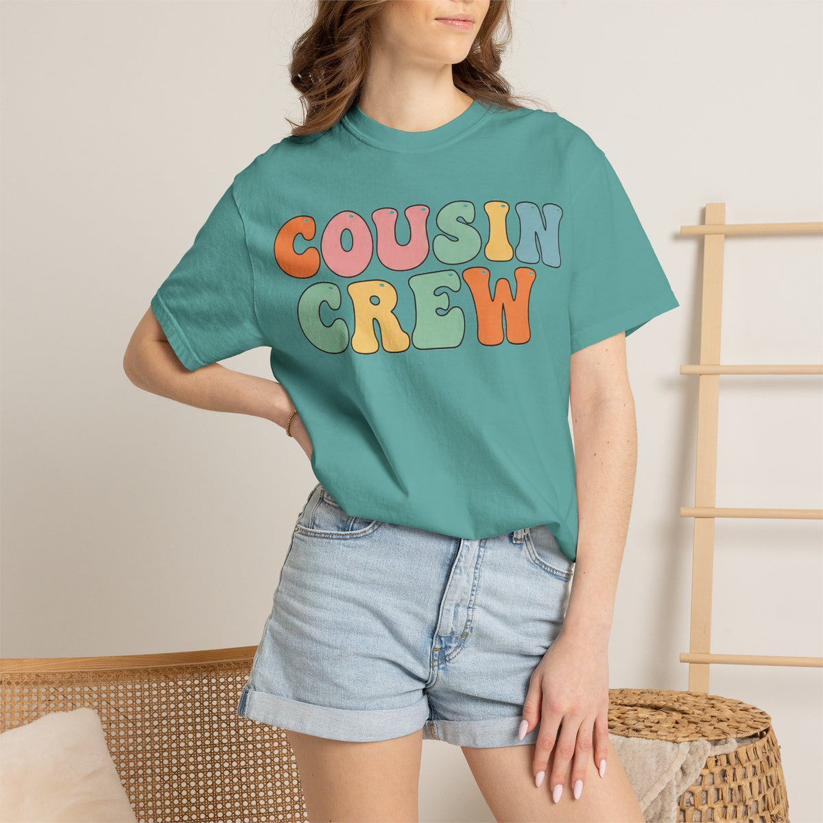 Cousin Crew Stacked Shirt, Groovy Retro Pastel Tee, Matching Cousins Reunion Shirt, Family Gift