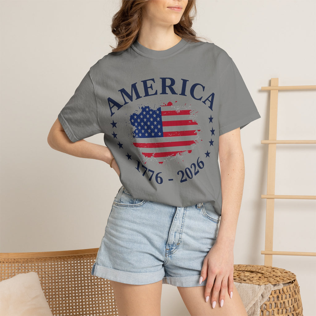 America 1776 2026 Wide Flag Shirt, Patriotic Star Border Tee, Distressed USA Flag Shirt, July 4th Gift