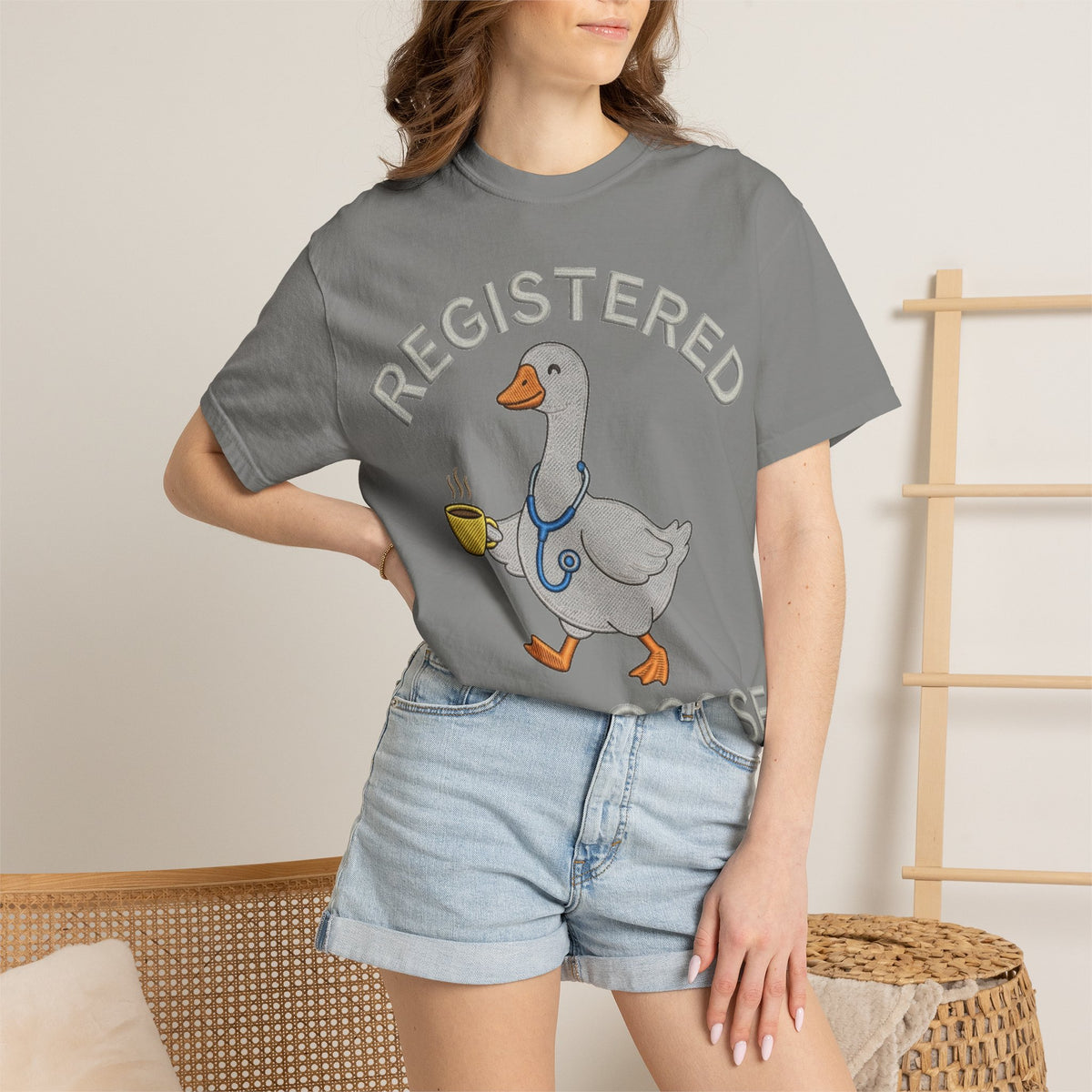 Registered Silly Goose Straight Text Shirt, Embroidered Look Nurse Goose Tee, Funny RN Shirt, Nurse Gift