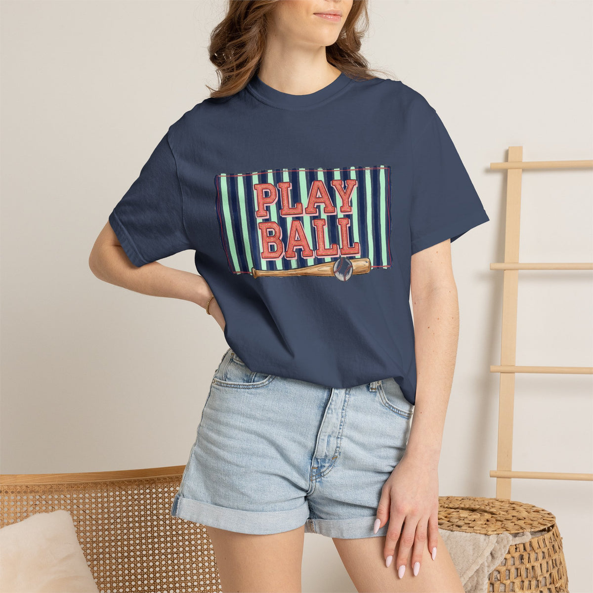 Play Ball Wide Stripe Shirt, Baseball Bat And Ball Tee, Vintage Game Day Shirt, Baseball Mom Gift