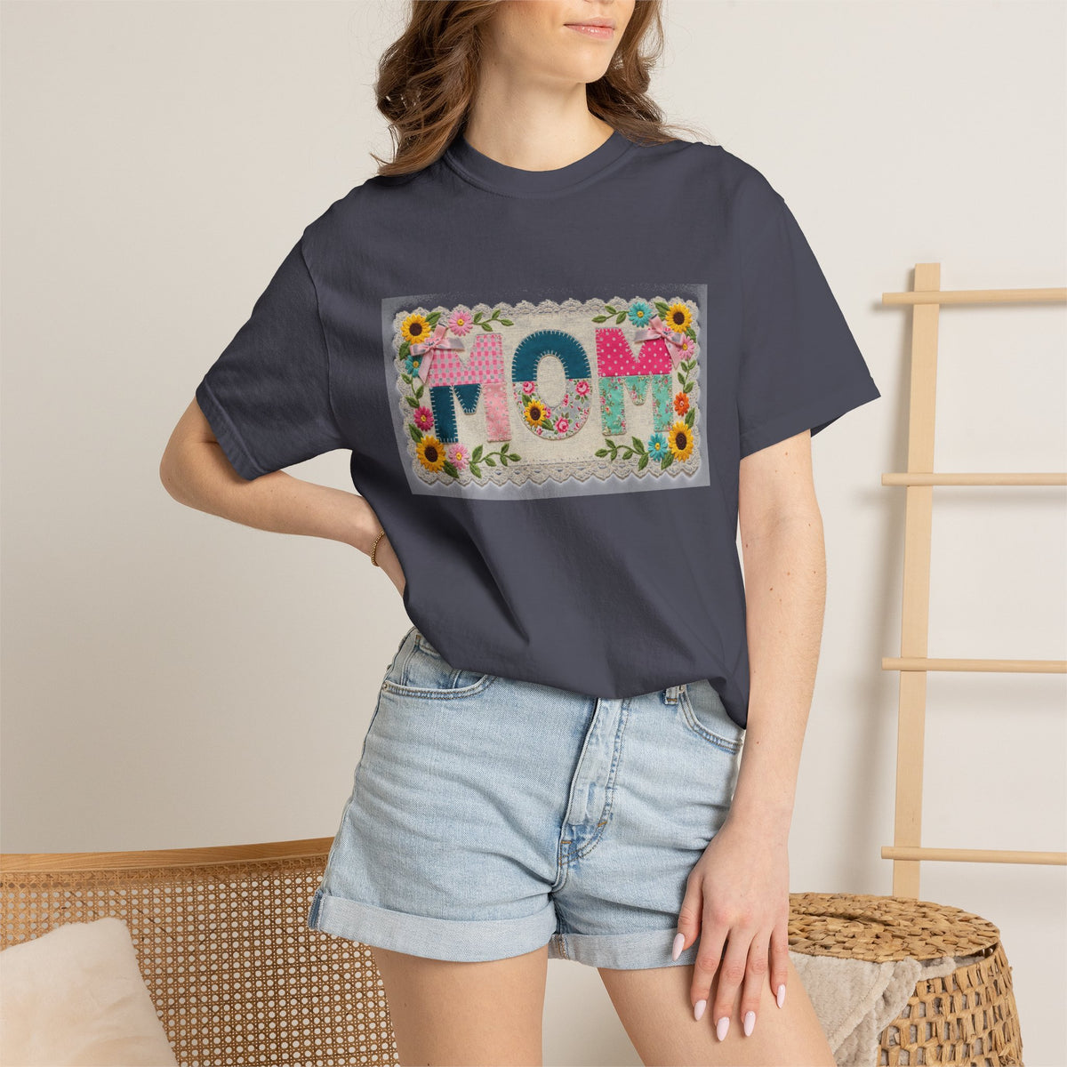 Mom Floral Applique Shirt, Faux Embroidery Sunflower MOM Tee, Mothers Day Shirt, Mom Gift