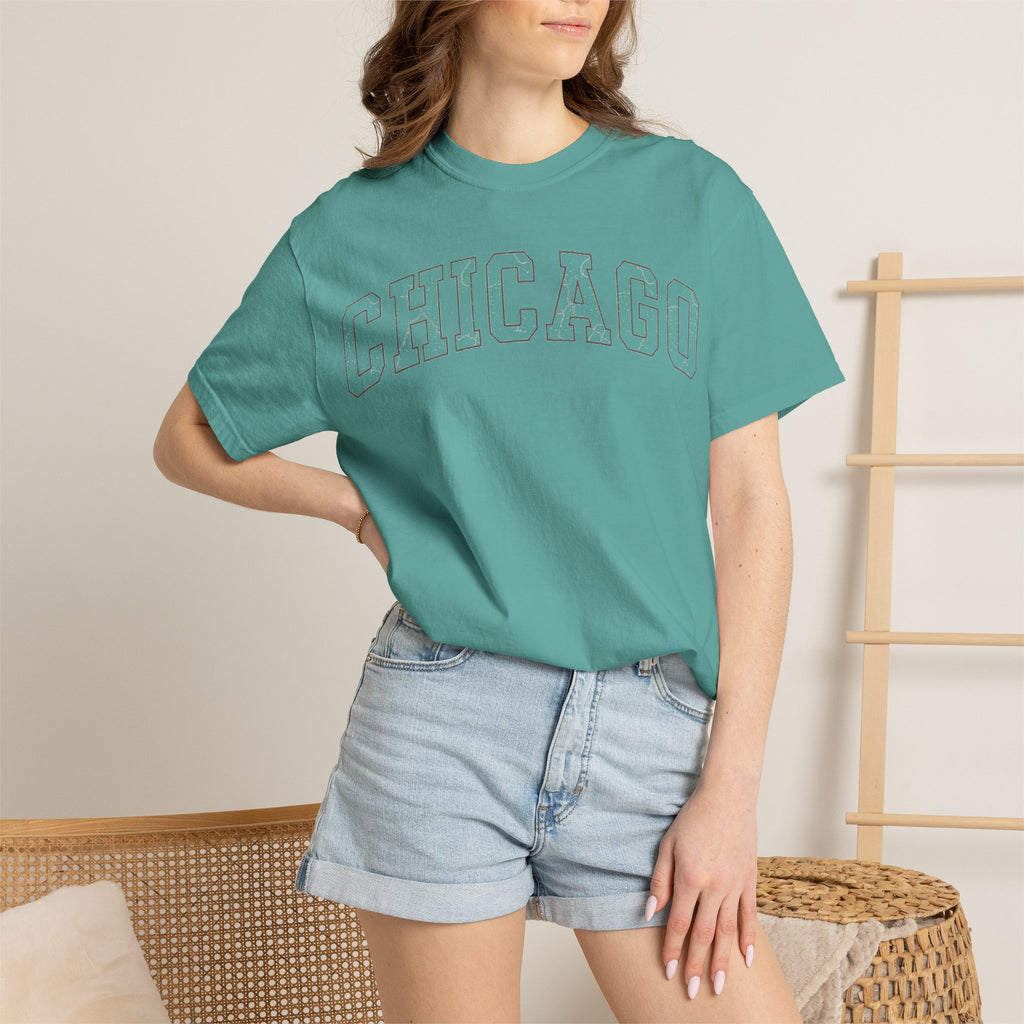 Chicago Outline Varsity Shirt, Minimal Distressed Chicago Tee, Windy City Shirt, Chicago Gift