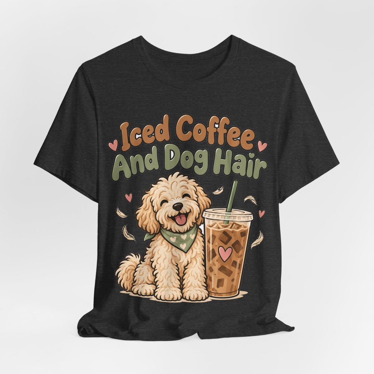 Funny Coffee Shirt Iced Coffee And Dog Hair | Cute Goldendoodle Iced Latte Shirt | Dog Mom Coffee Lover Gift