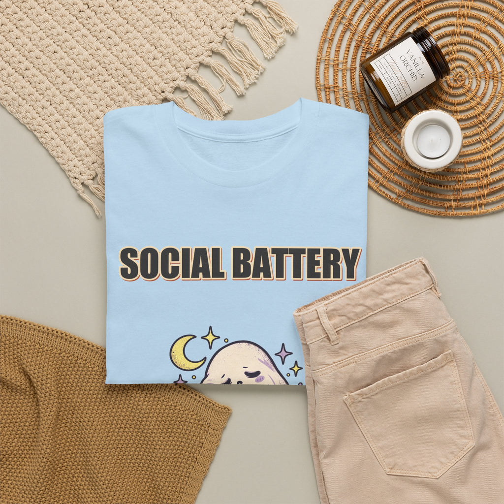 Social Battery 2% & Thriving – Moon Ghost T-Shirt