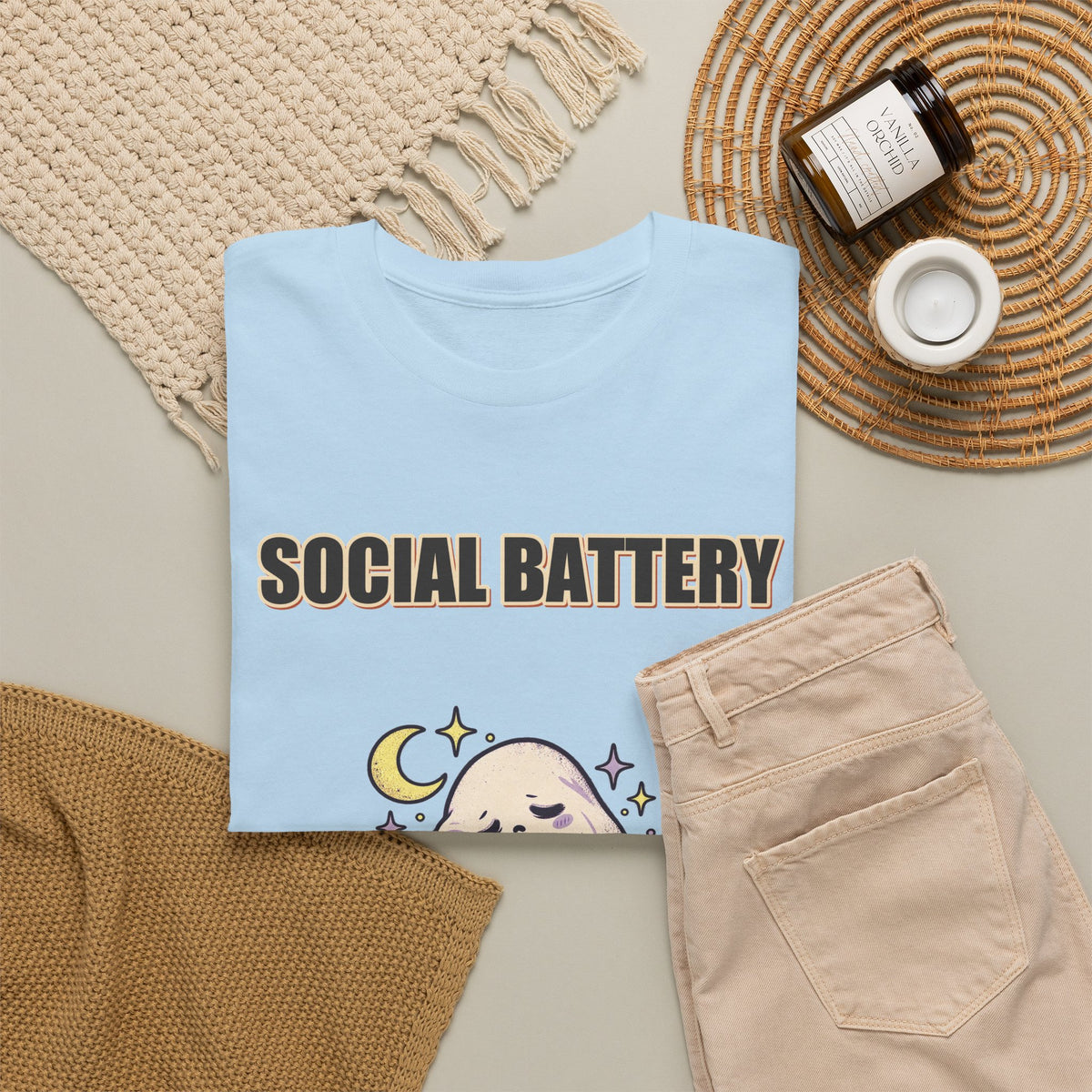 Social Battery 2% & Thriving – Moon Ghost T-Shirt