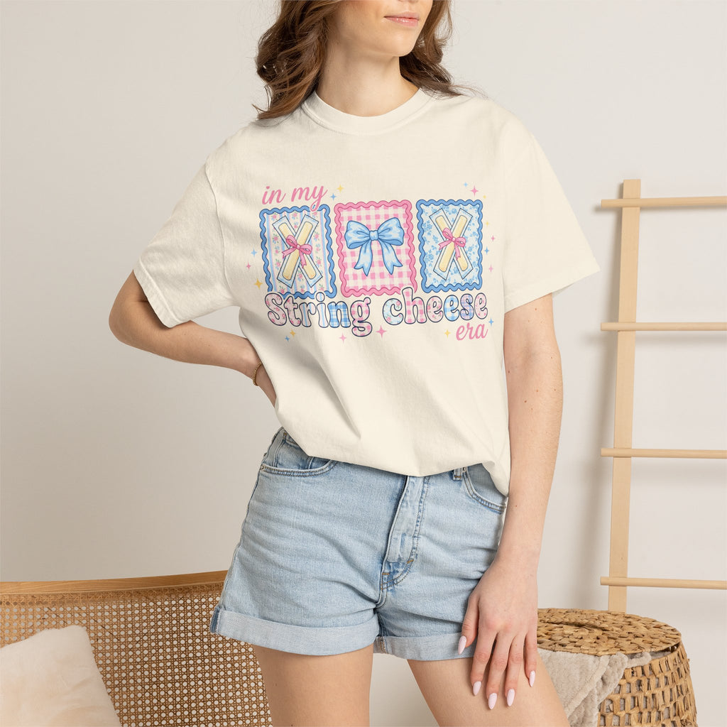 In My String Cheese Era Bow Shirt, Pastel Coquette Snack Tee, Funny Cheese Lover Shirt, Cute Gift