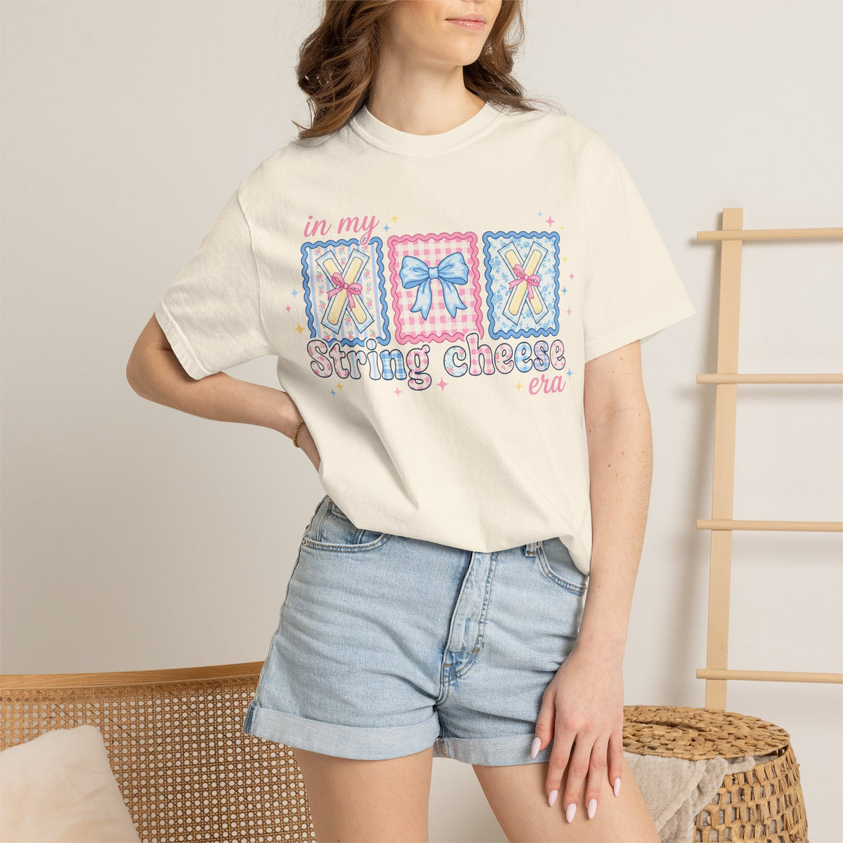 In My String Cheese Era Bow Shirt, Pastel Coquette Snack Tee, Funny Cheese Lover Shirt, Cute Gift