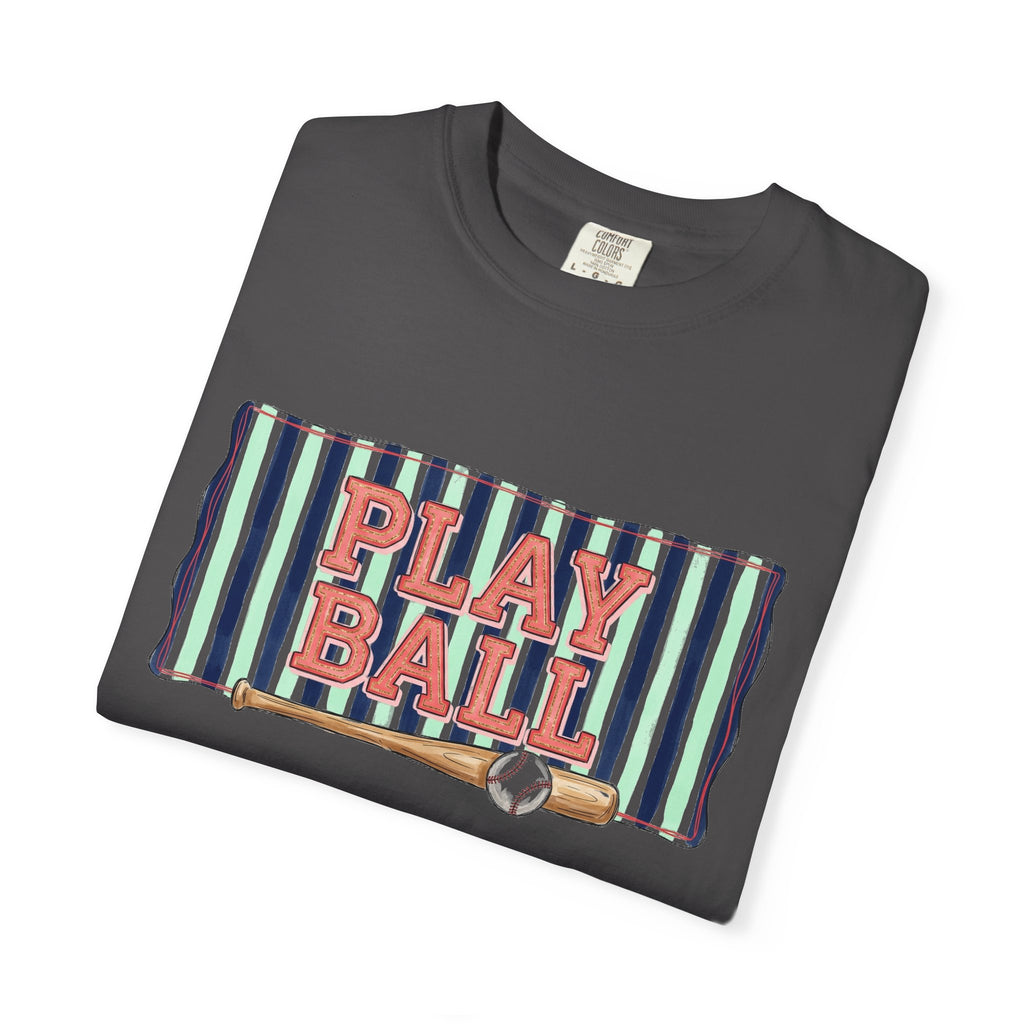 Play Ball Wide Stripe Shirt, Baseball Bat And Ball Tee, Vintage Game Day Shirt, Baseball Mom Gift
