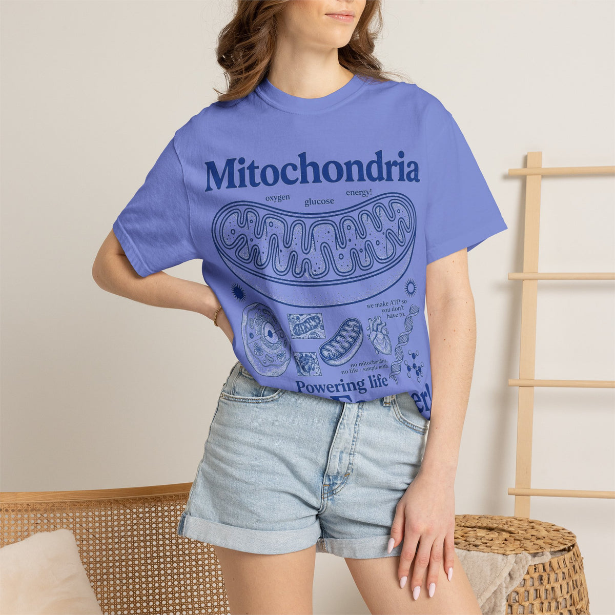 Mitochondria Powering Life Since Forever Tall Shirt, Retro Biology Poster Tee, Science Teacher Shirt, Nerd Gift
